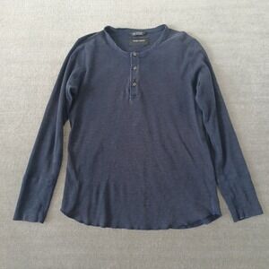 Wings & Horns Henley Shirt Mens Medium Raw Hem Casual Stretch Lightweight